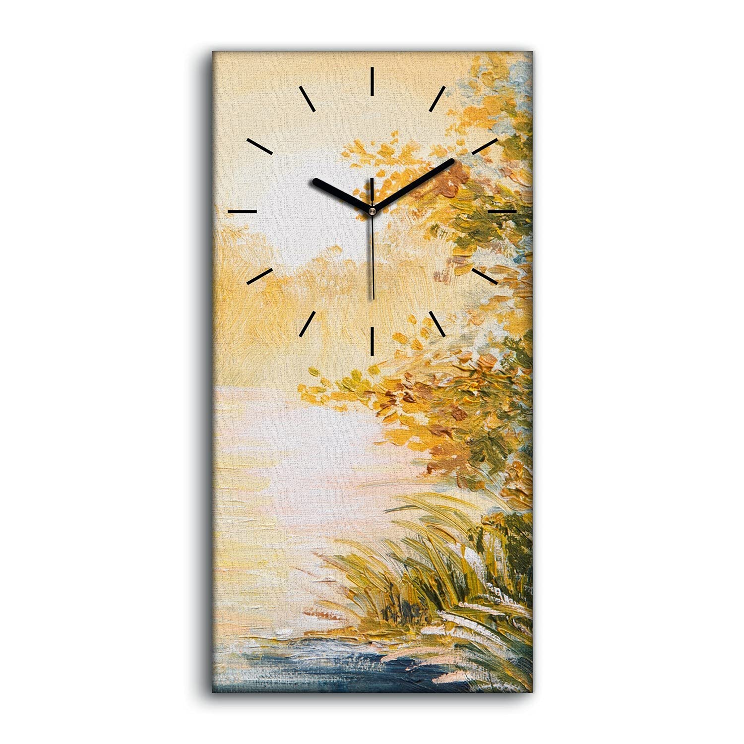 Horloge sur Toile sans Bruit Tableau Abstrait Forêt Lac Déco Moderne