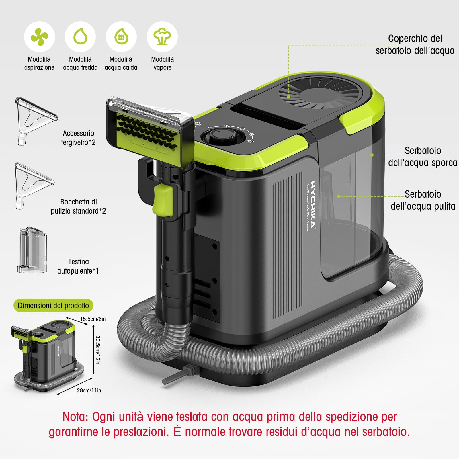 HYCHIKA - lavatappeti e divani lava e asciuga, lava tappezzeria,1.800 W | 17 kPa, lavatappeti pulitore per tappeti, tappezzeria, divano, auto