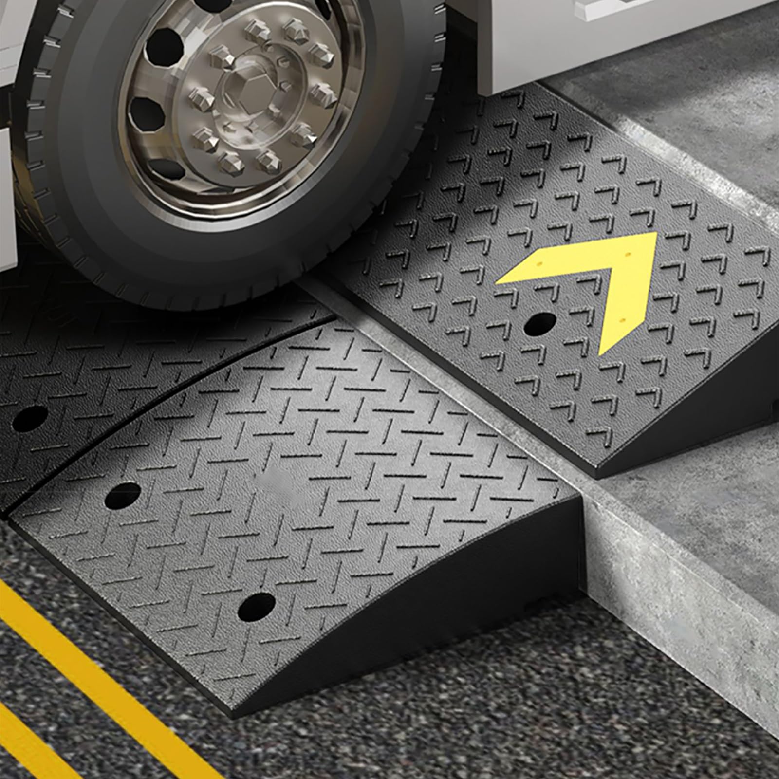 Rampa Marciapiede in Gomma per Soglia D'Ingresso Rampa per Scalino per Vialetti D'accesso per Impieghi Gravosi per Banchine di Carico, Marciapiedi Auto Camion Scooter e Biciclette(50x32x10cm)