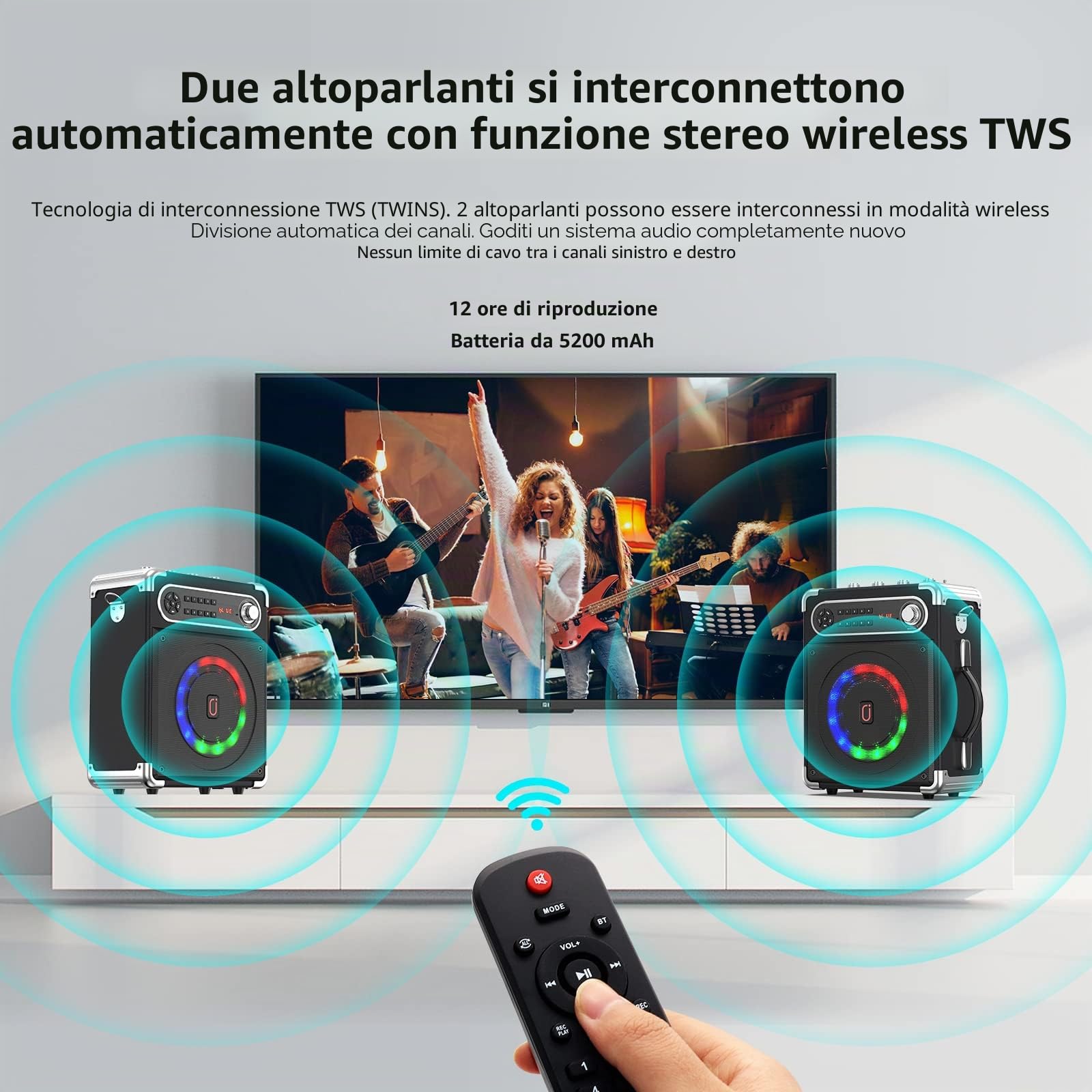 JAUYXIAN Macchina karaoke con 2 microfoni, altoparlante Bluetooth, sistema audio per feste, altoparlante portatile, scatola musicale con luci a LED, supporta scheda USB/TF/AUX/FM/Rec per feste ed