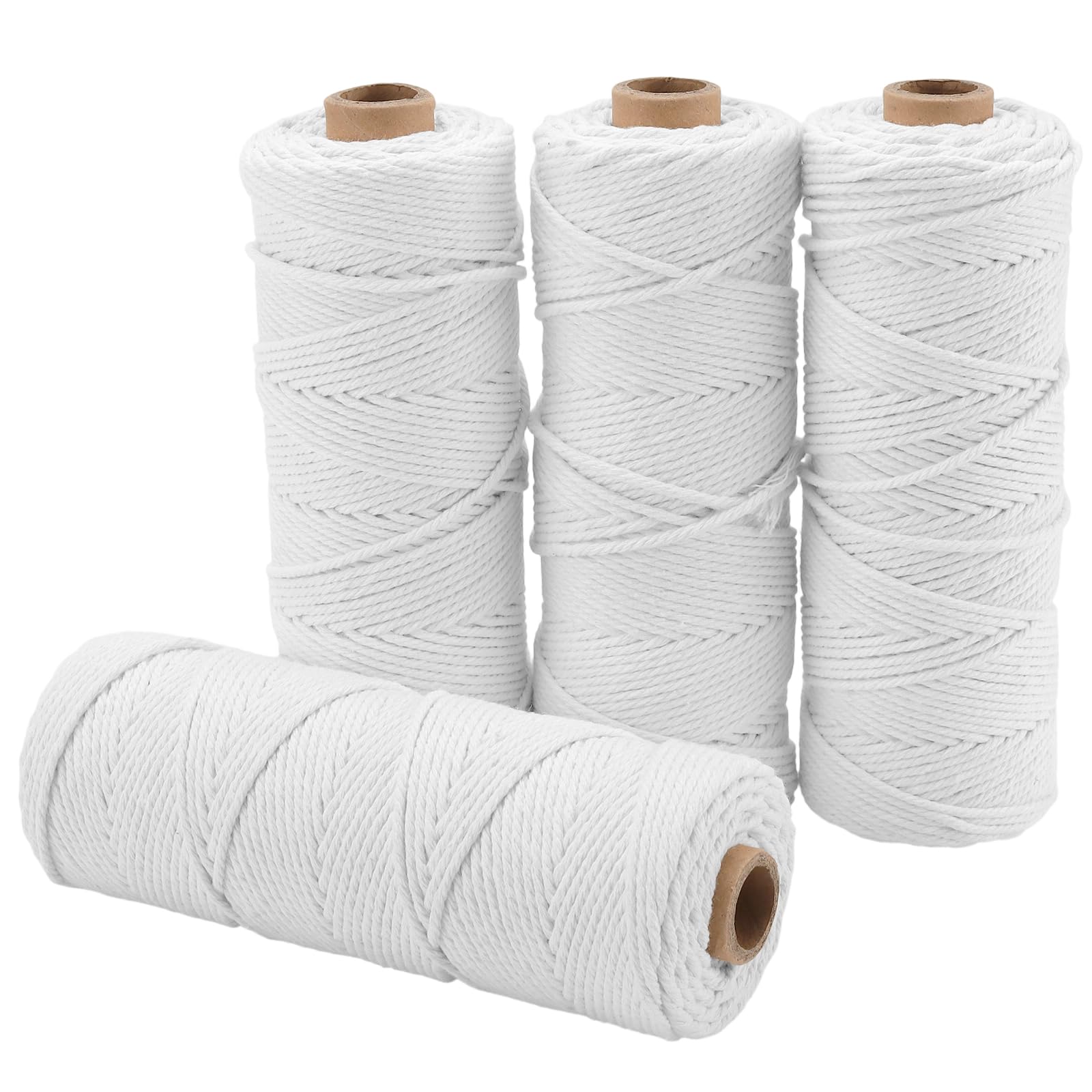 Joikit White 4 Rolls X 100M Cotton Twine, 2Mm Cotton String, Macrame Cord 328Ft For Art, Diy Crafts, Decorating, Gardening