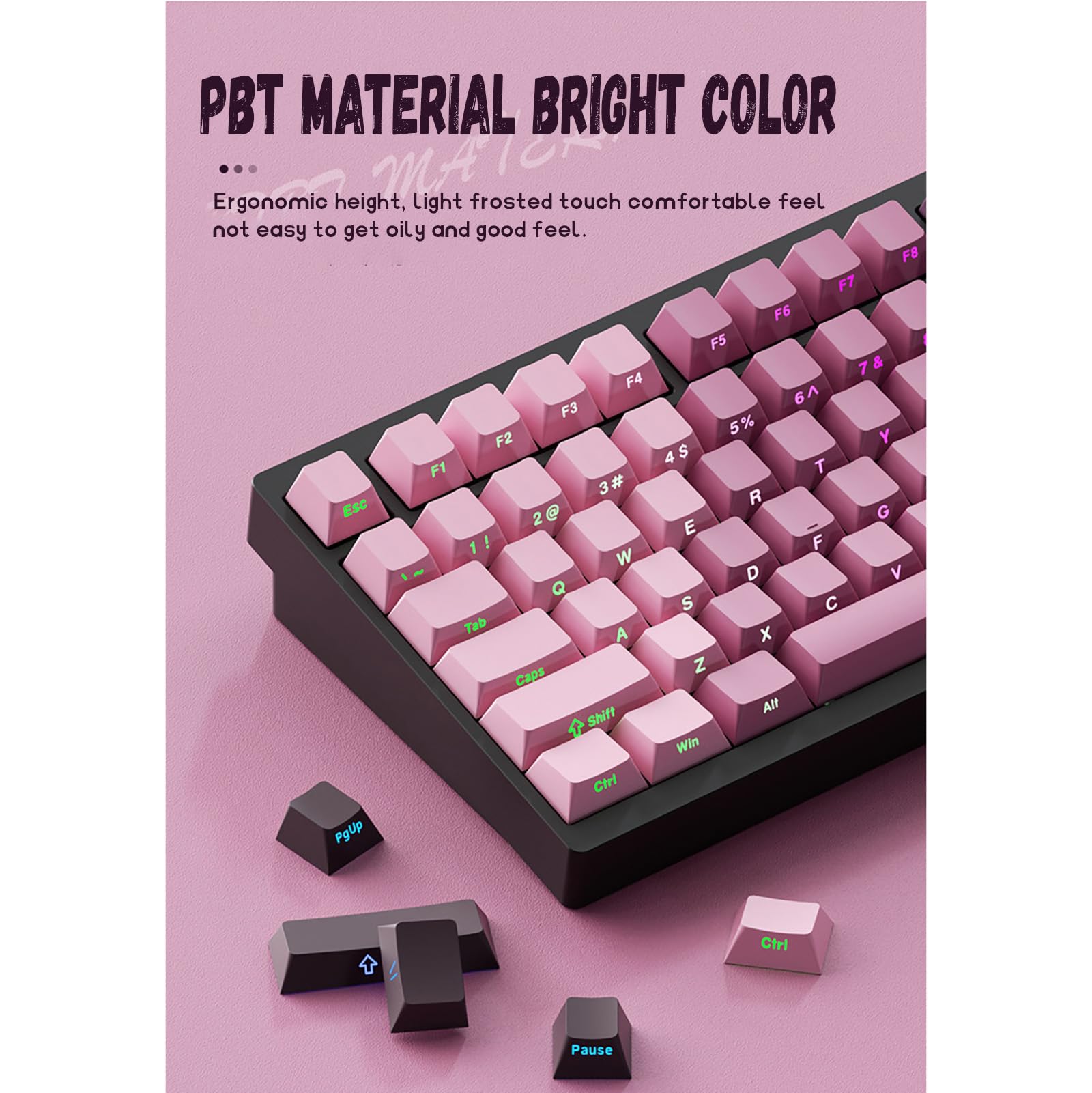Nakładki na klawisze PBT,Double Shot Shine Through Keycaps,Gradient Keycaps,Nakładka na klawisze z nadrukiem bocznym,Nakładka na klawisze Shine Through do mechanicznych klawiatur do gier,Pink
