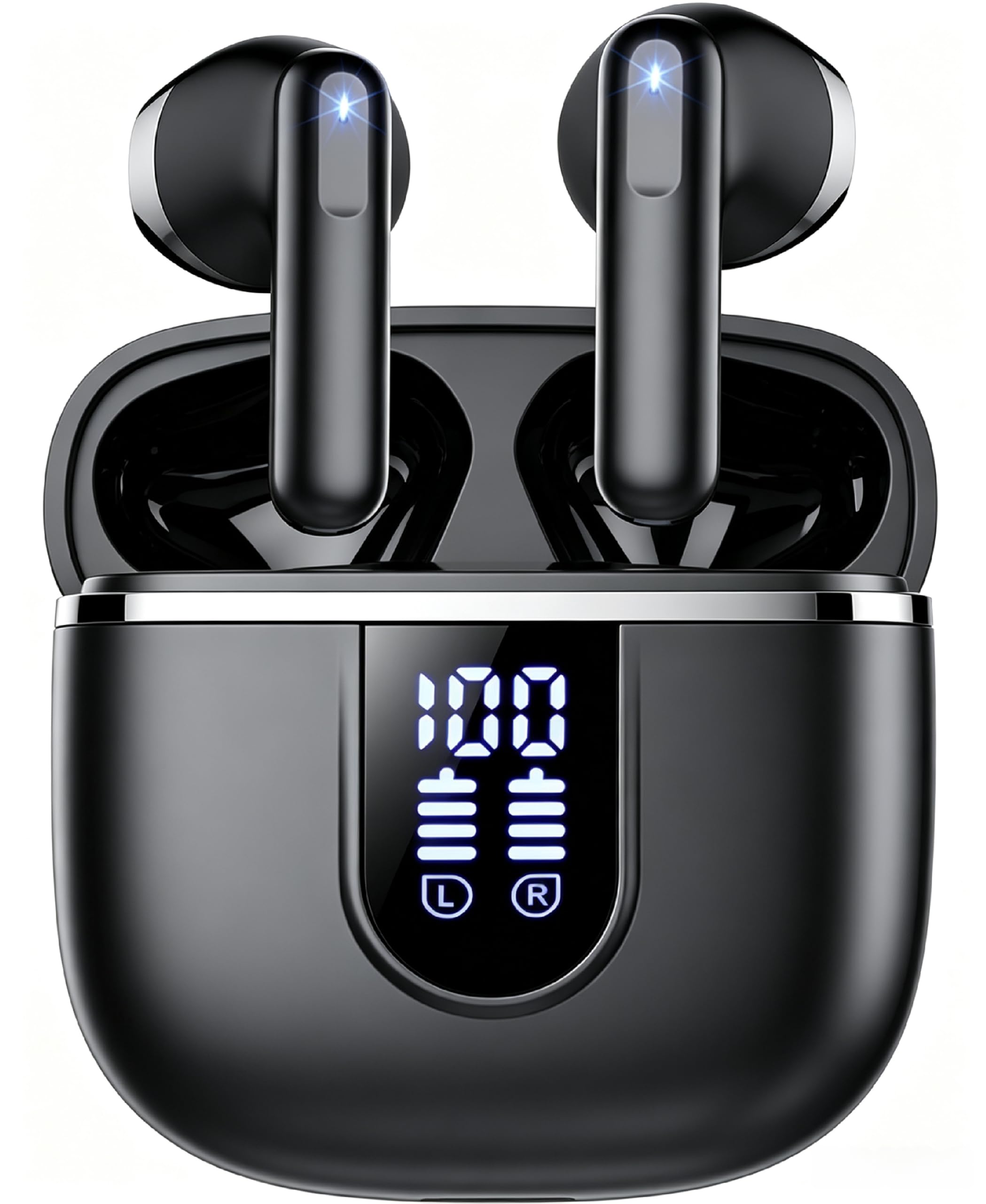 wireless earbuds, bluetooth 5.4 headphones with 3d bass stereo sound, 40h in-ear buds with 4 enc noise cancelling mic, ultralight bluetooth earbuds usb-c led, ip7 waterproof earphones for android ios