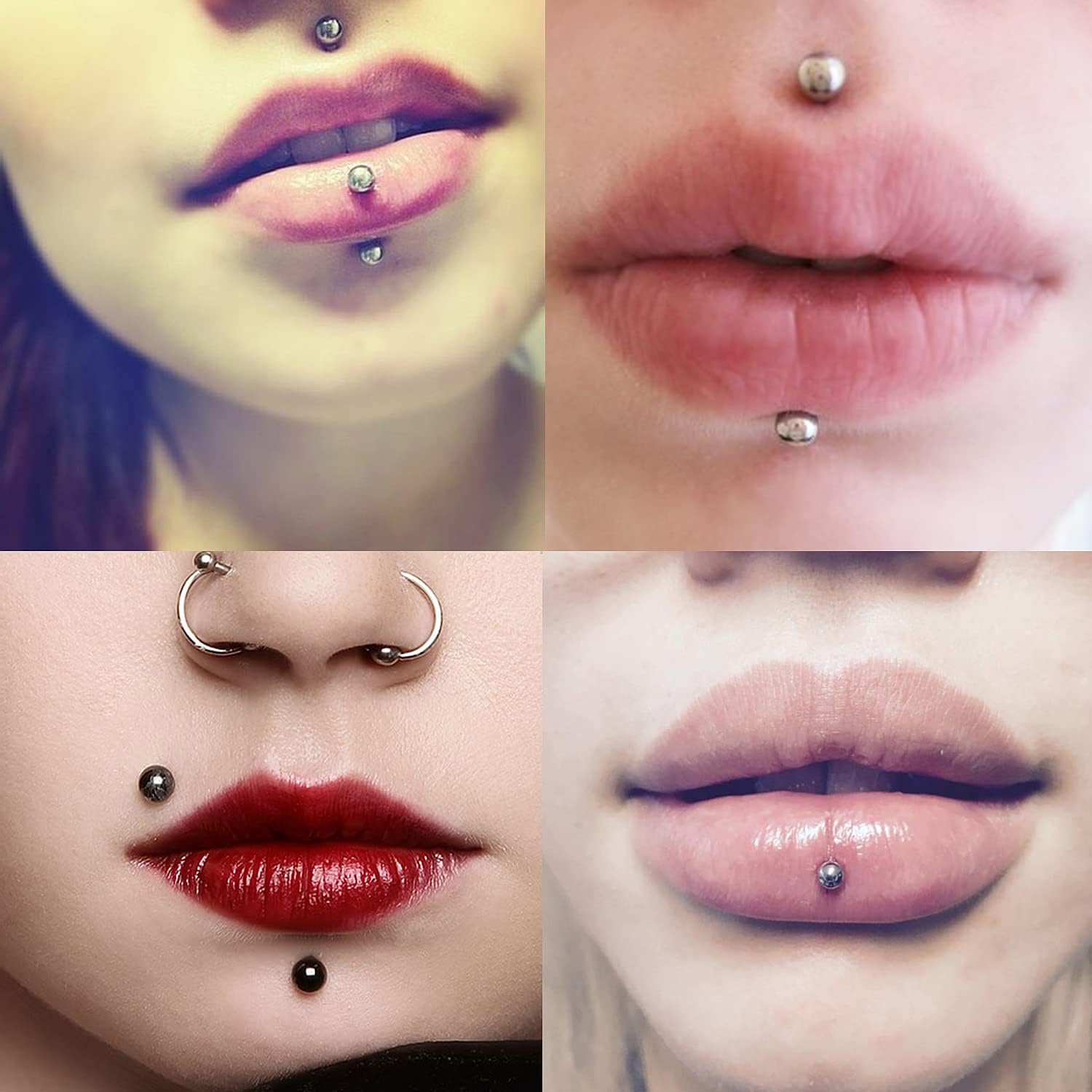 Besyvvin Lip Bars Labret Studs 16G Stainless Steel Plastic Flat Back Helix Tragus Cartilage Earring Stud 4-12MM Monroe Medusa Piercing Jewellery Silver Gold — view 3