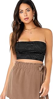 Women's Lace-Up Strapless Striped Bandeau Tube Top - coolthings.us