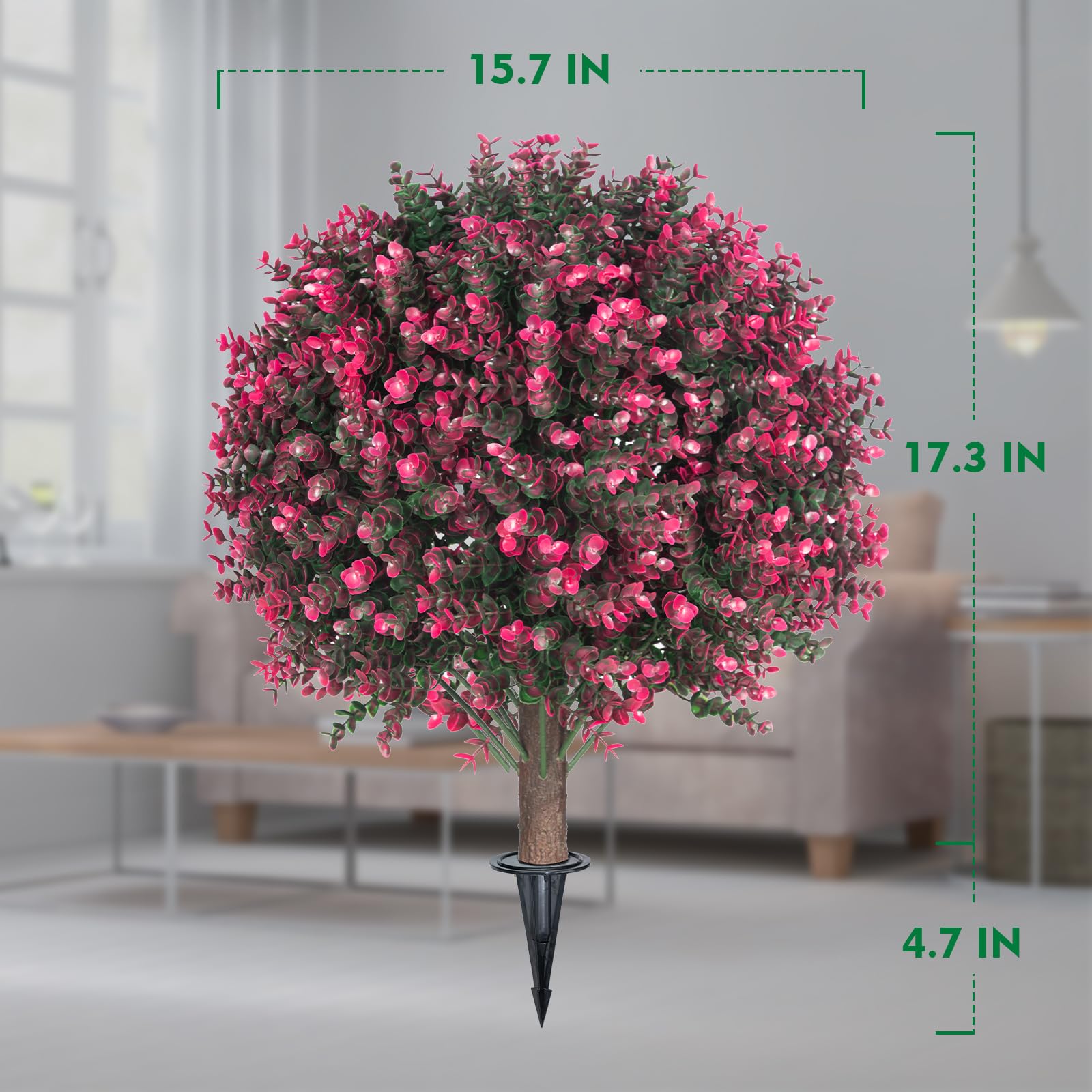 Set Of 2 Artificial Topiary Ball Trees With Flowers - UV Resistant Faux Boxwood, 24"H With Spike For Outdoor Porch & Garden