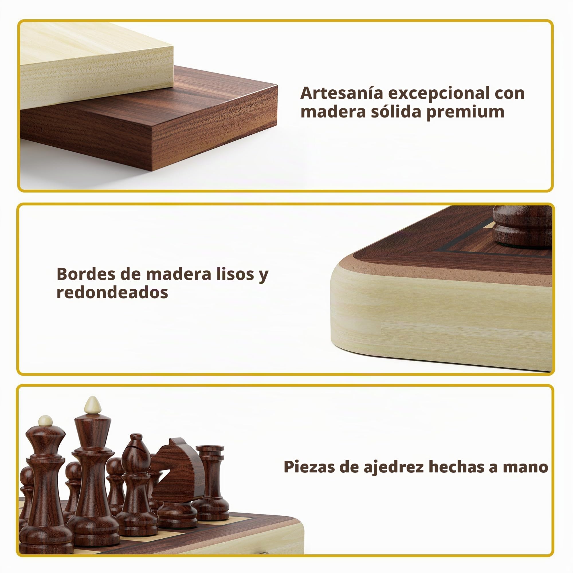 Juego de ajedrez y damas plegable de madera de 38 cm, juego de mesa 2 en 1, figuras King Staunton de 7,6 cm, 2 damas adicionales