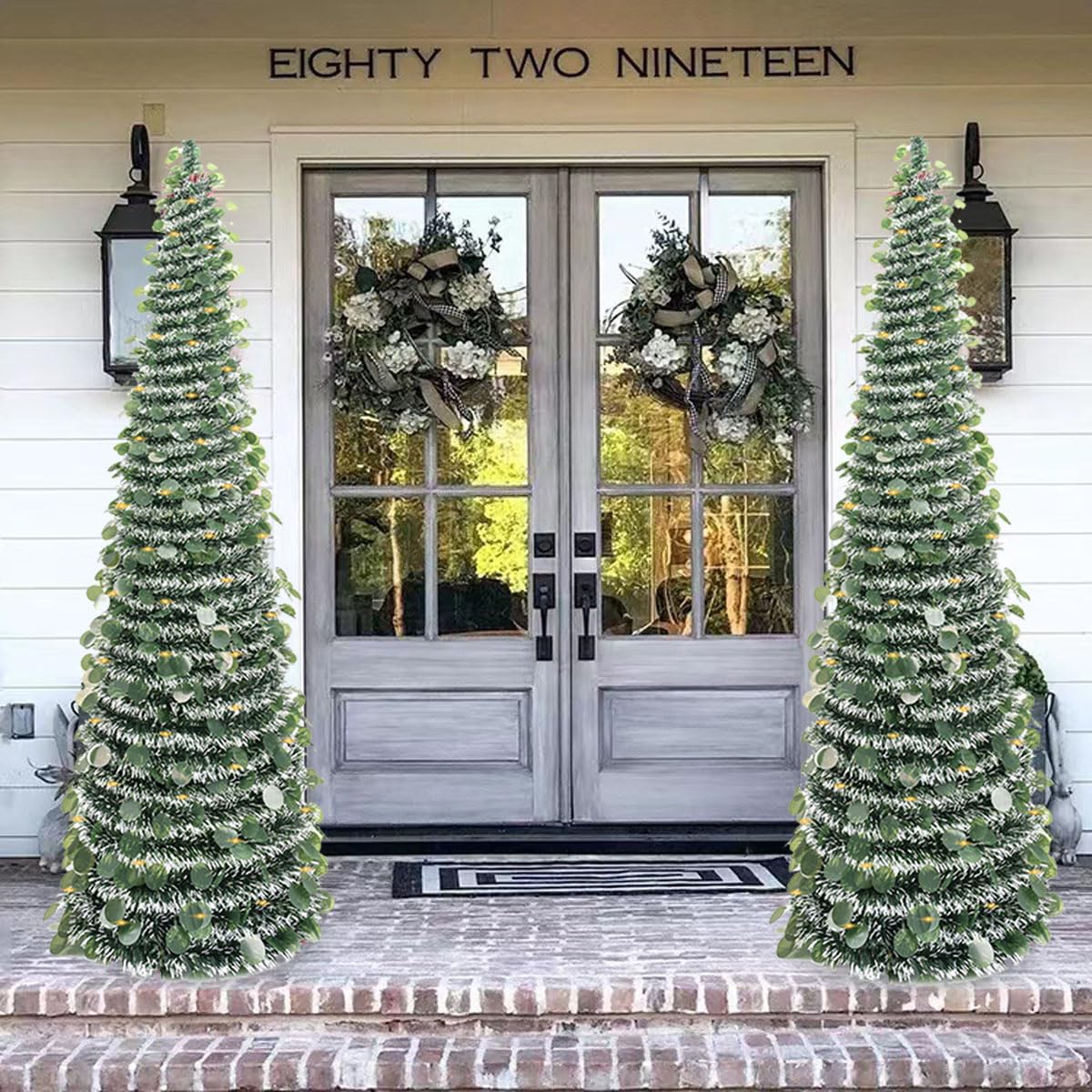 Árboles de Navidad artificiales de 150cm, árbol de Navidad plegable de espumillón, decoración navideña preiluminada para el interior del hogar (verde)