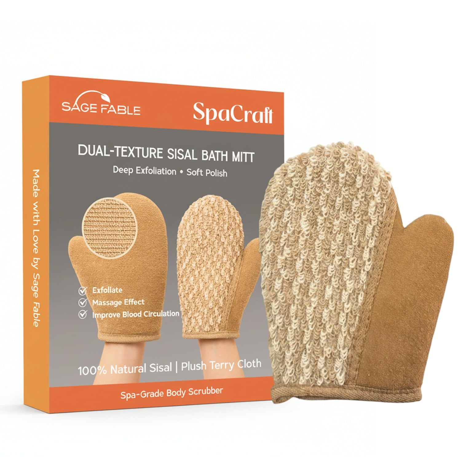 SpaCraft Dual-Texture Sisal Exfoliating Bath Mitt | Premium Body Scrubber with Soft Terry Cloth| Spa-Like Glow(1 Count,Pack Of 1) RHS Gloves-image-16