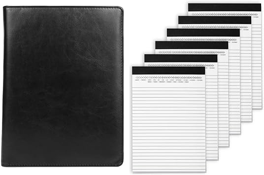 BundleSmall Black Clipboard Junior Padfolio Folio 7 x 9 Writing Pad Refillable, Mymazn Faux Leather Portfolio Folder A5 for Notepad Legal Pads 5" x 8" with Date on Top,50 Sheets, 6 Pack
