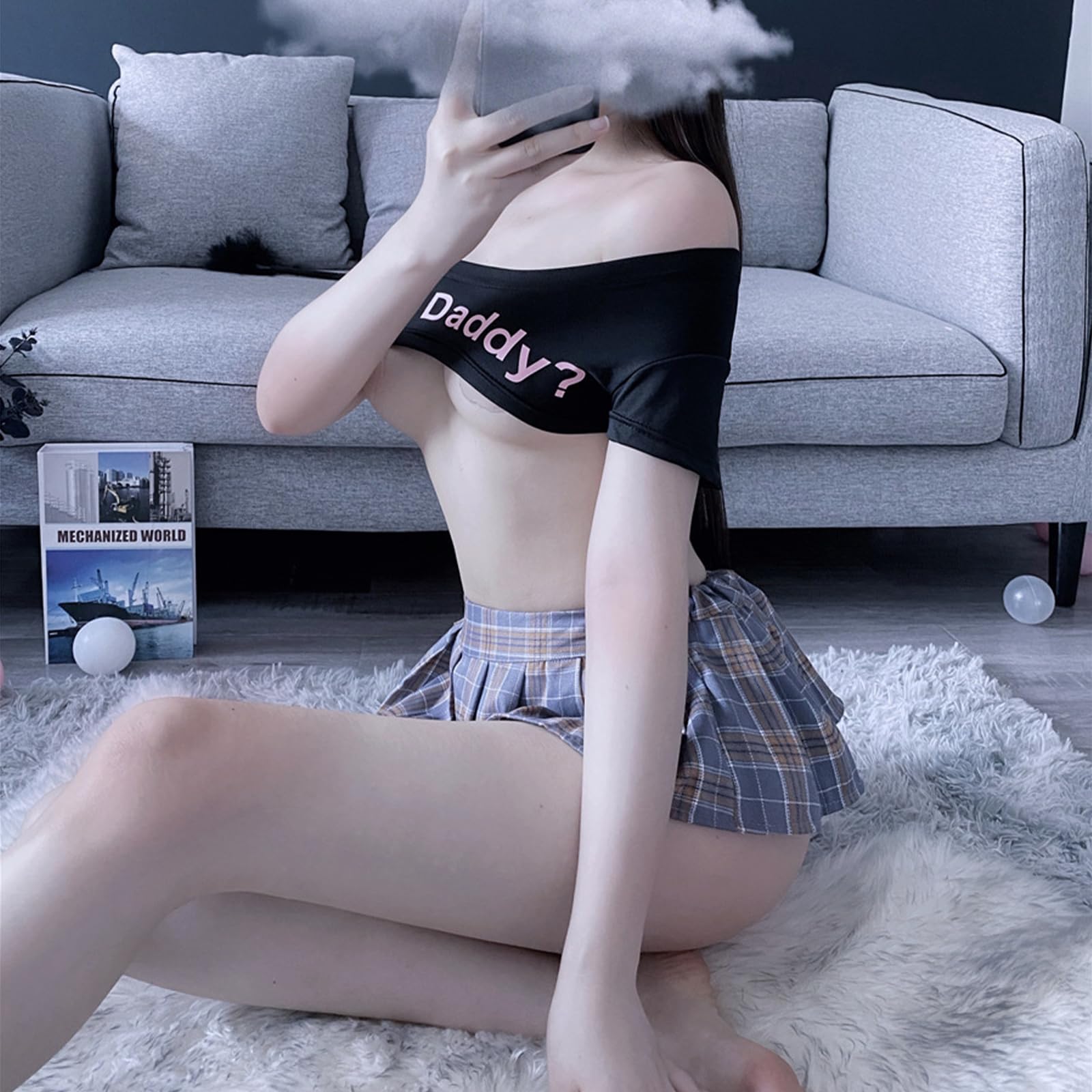 YOMORIO Japanese Lingerie Sexy Crop Top Naughty Underwear Anime Cosplay Costumes (): Black 2