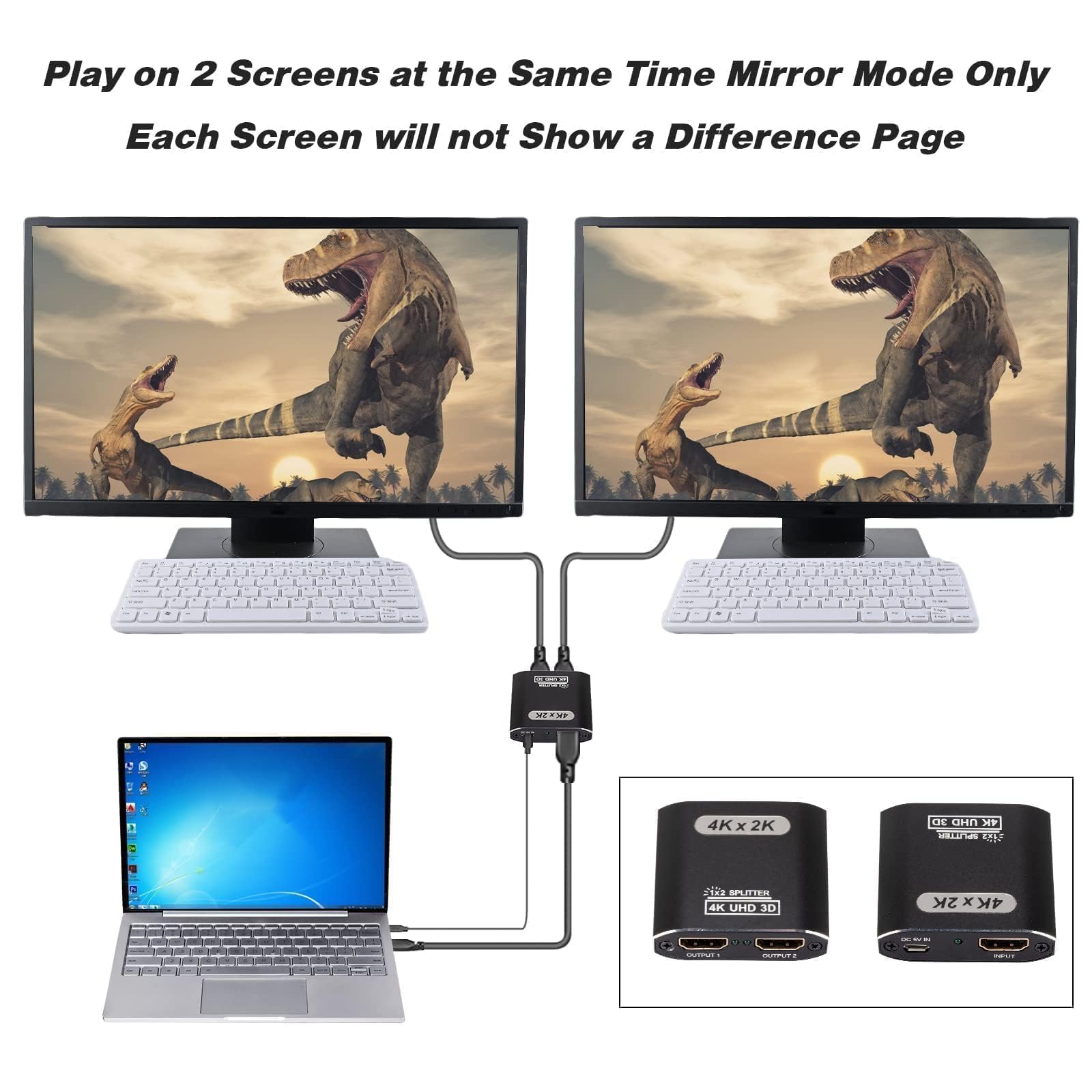 HDMI Splitter 1 entrée 2 Sorties - 4K Répartiteur hdmi 1 Input 2 Output pour Lecteurs DVD Consoles de Jeux appareils de Streaming - Miroir Uniquement ne Pas étendre