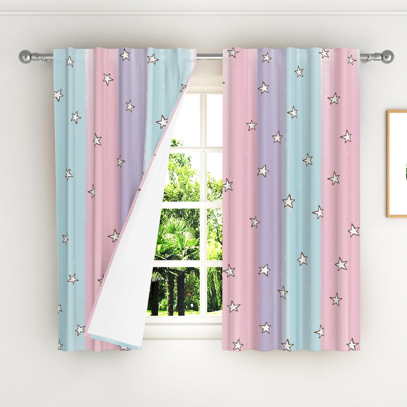 135x229cm Tende a Stelle Arcobaleno 2 Pannelli, Blu Rosa Viola Colore Giunto Eleganti Drappeggiate da Sogno per Ragazze Camera da Letto Soggiorno