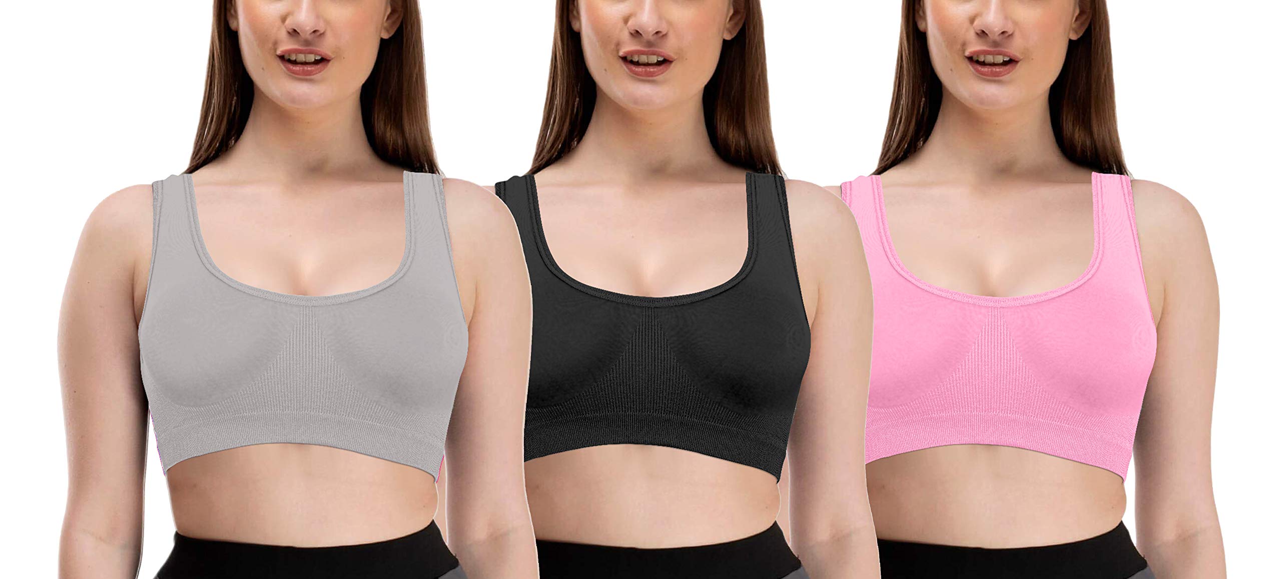 mysha Women's Nylon Soft Cotton Non Padded Non Wired Daily Workout Stretchable Sports Bra (Free Size, 28B to 34B) (Combo Pack of 3)-picture-48