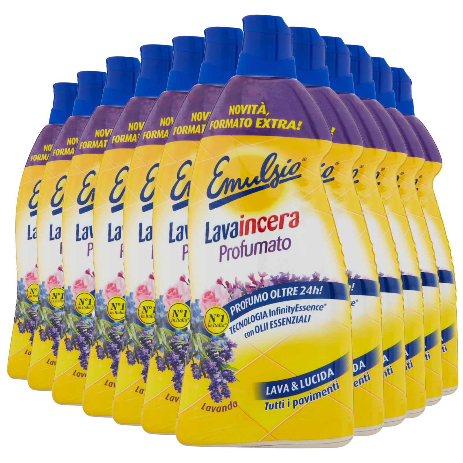 Emulsio Lavaincera - Limpiador perfumado para limpiar y abrillantar suelos de mármol de cerámica cocido con cera de carnuaba y aceites esenciales de lavanda, 12 botellas de 950 ml cada uno