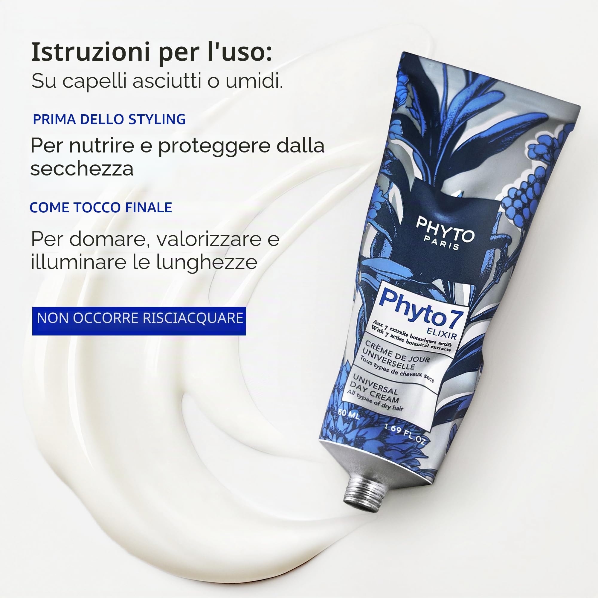 PHYTO 7 crema nutriente da giorno - 50ml – Cura capelli secchi nutriente quotidiano – Protezione anti-crespo 48H – 7 estratti botanici – Crema capelli senza risciacquo