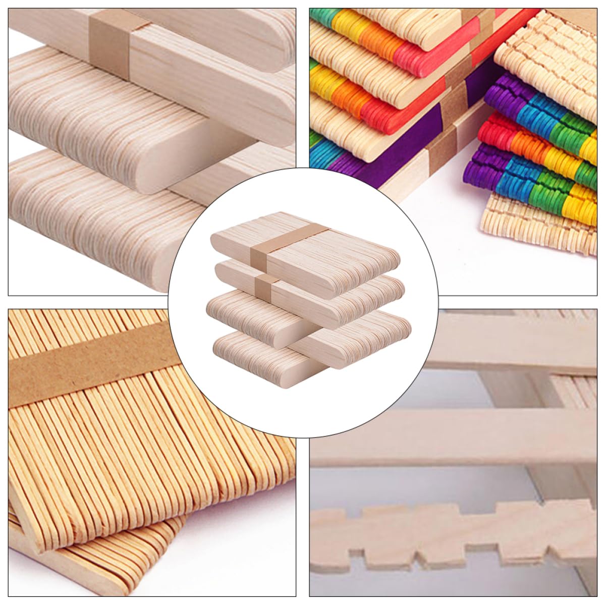 EXAOMBLE 250pcs Wooden Craft Sticks DIY Kit Natural Handicraft Supplies for School Projects Birthday Parties and Creative Activities and Safe
