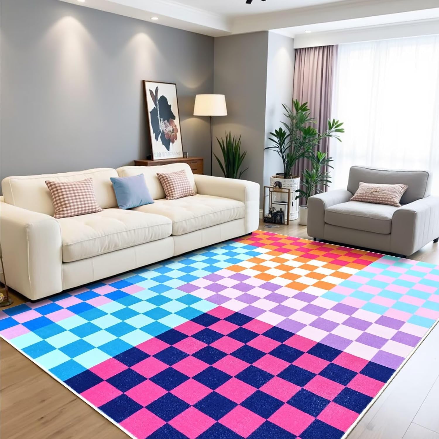 Tappeto antiscivolo lavabile per soggiorno, 120 x 160 cm, a pelo corto, per camera da letto, facile da pulire, sala da pranzo, tappeto morbido, moderno, geometrico colorato