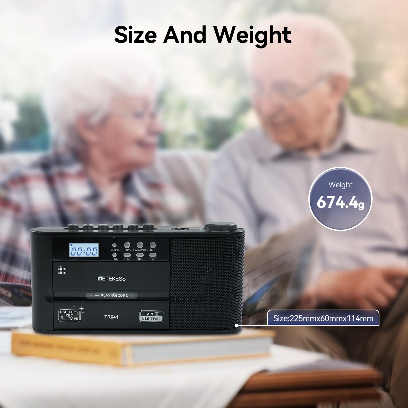 Retekess TR641 Lettore di Cassette Radio Portatile FM AM USB TF Wireless