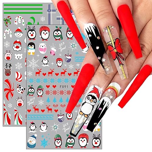 Miniatura 3 de 8 hojas de calcomanías de uñas de Navidad 3D, calcomanías de uñas de Navidad de invierno, dibujos animados, alce, copo de nieve, Papá Noel, muñeco