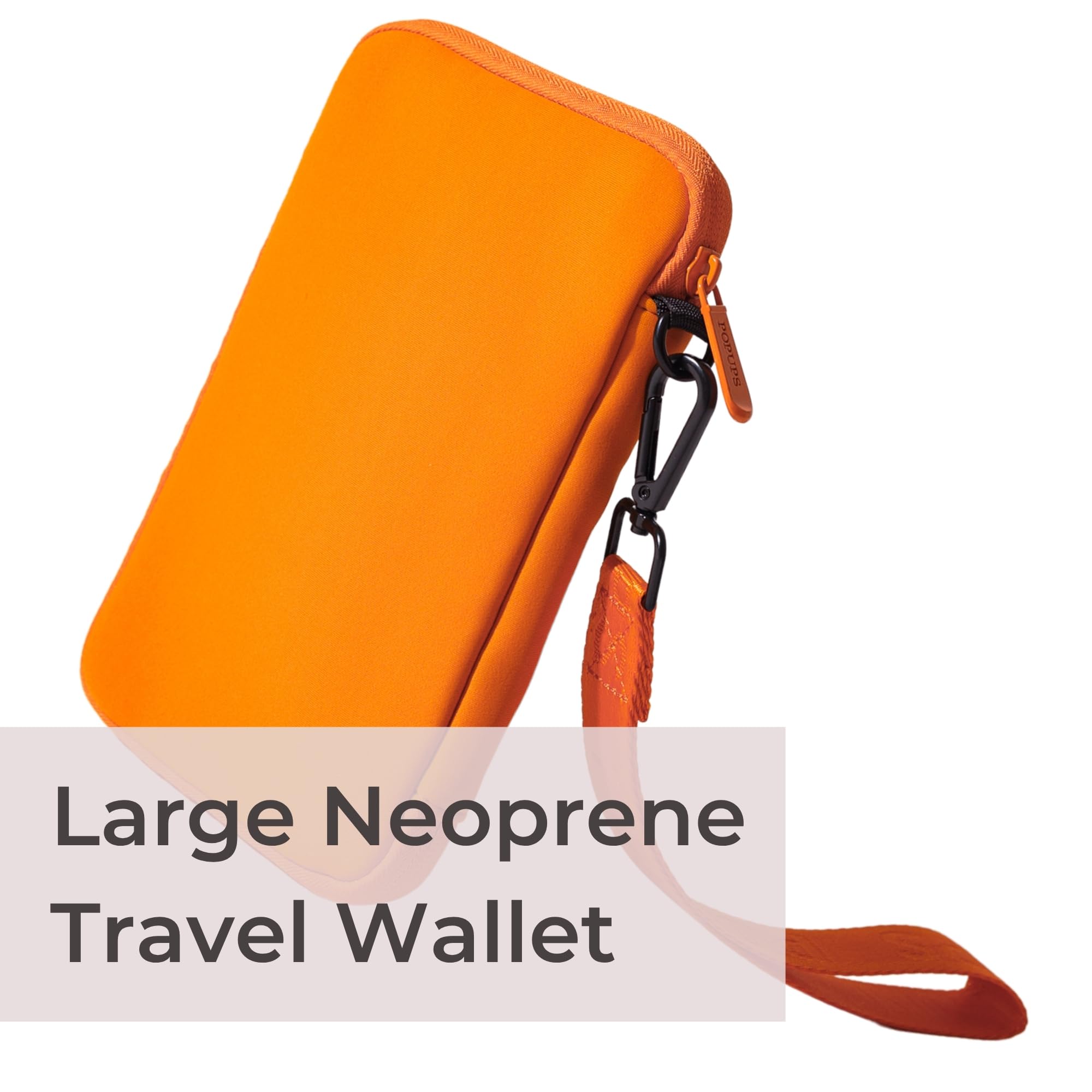 POPUPS Reisepasshülle für Damen, groß, mehrere Dokumente, Organizer und Halter mit Handgelenk, burnt orange, Popups Brand Basic Große Neopren-Tragetasche