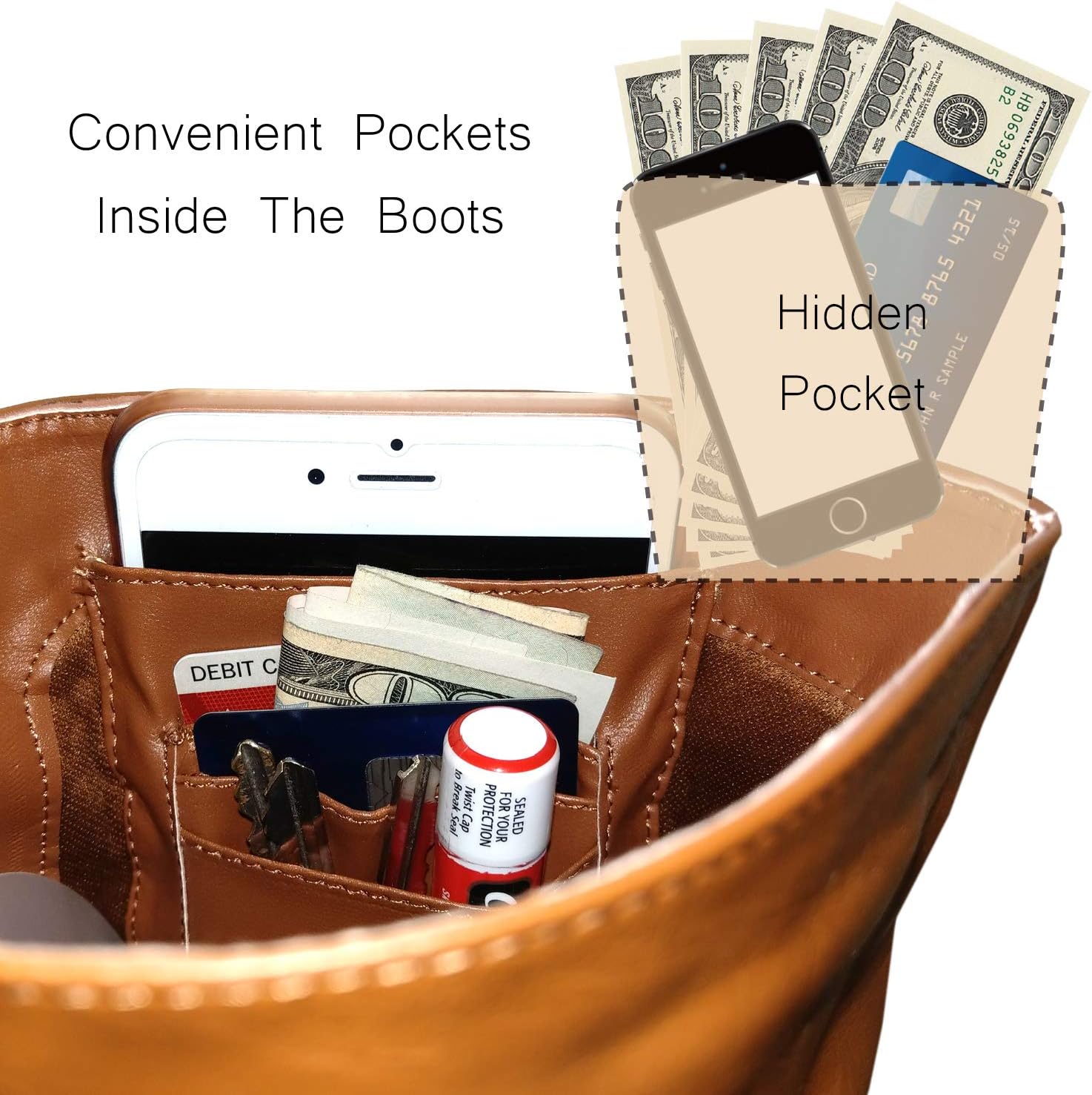 RF ROOM OF FASHION Women's Slouchy Knee High Hidden Pocket Boots (REGULAR CALF) - Image 3