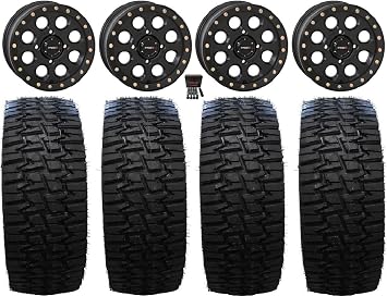 Bundle - 9 Items System 3 SB-7 15" Wheels Black 6+1 33" Desert Race Tires [4x137 Bolt Pattern 12mmx1.5 Lug Kit]