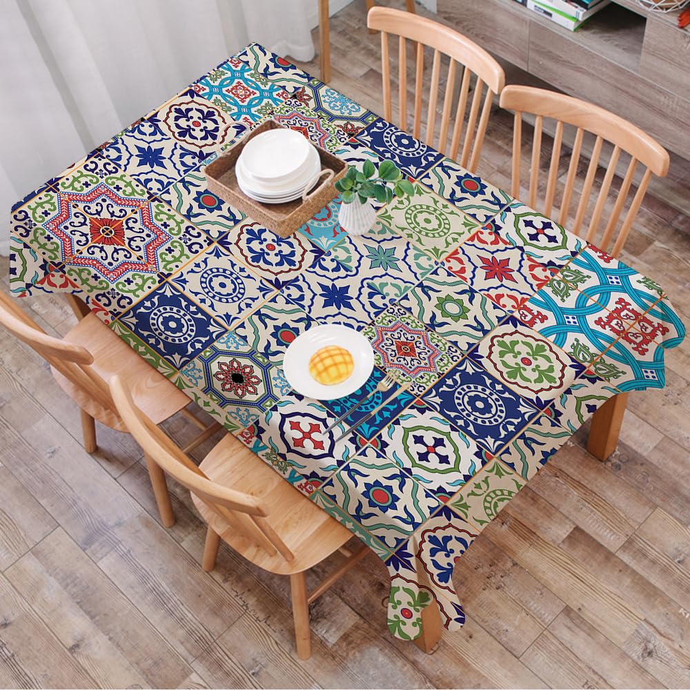Dalexhm Mosaic Theme Mosaic Ceramic View Moroccan Ti - A5 Table Cloth Wipe Clean Rectangular, Wipeable Tablecloths,Dining Table Cover For Kitchen Outdoor Garden Table,Mosaic Theme Mosaic Ceramic View Moroccan Tile Tradi Actions,54X72 In
