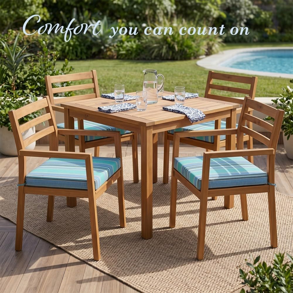 California Umbrella Outdoor Replacement Patio Chair Pad Set of 4, 18 x 18 Inch, Premium Outdoor Memory Foam, Fade Resistant, Sunbrella Fabric, Fabric Ties, Dolce Oasis