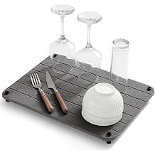Razborci Stone Dish Drying Mat for Kitchen Counter, Water Absorbing Bathroom Tray Sink Organizer, Diatomaceous Earth Countertop Dish Rack Riser Sponge Holder Soap Dish, Dark Gray, 16" x 12"