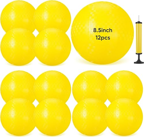 Honoson Paquete de 12 pelotas de juego de 8.5 pulgadas para niños y adultos, juego de pelota inflable de goma con bomba de mano y bolsas de