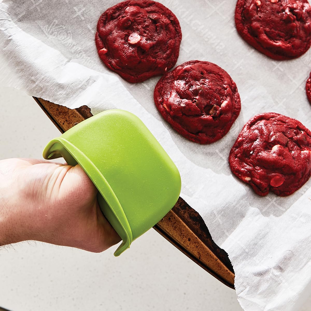 Dexas Mini silikonowa rękawica kuchenna z podwyższonymi stalówkami, zielona