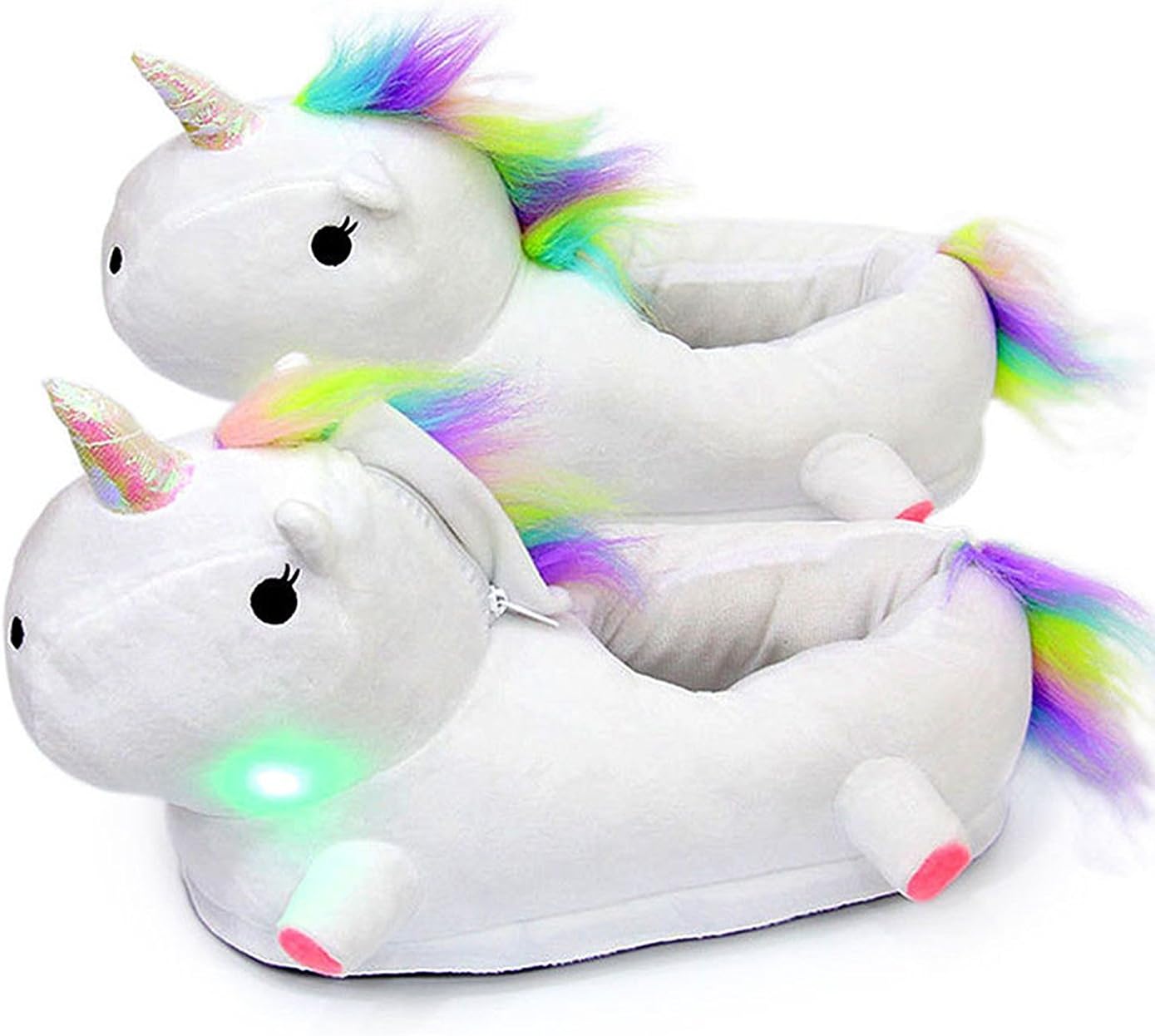 Warm Unicorn Slippers with LED Soft Plush Slip on Animal Light up Shoes for Kids Girlfriend (UK 10, White)