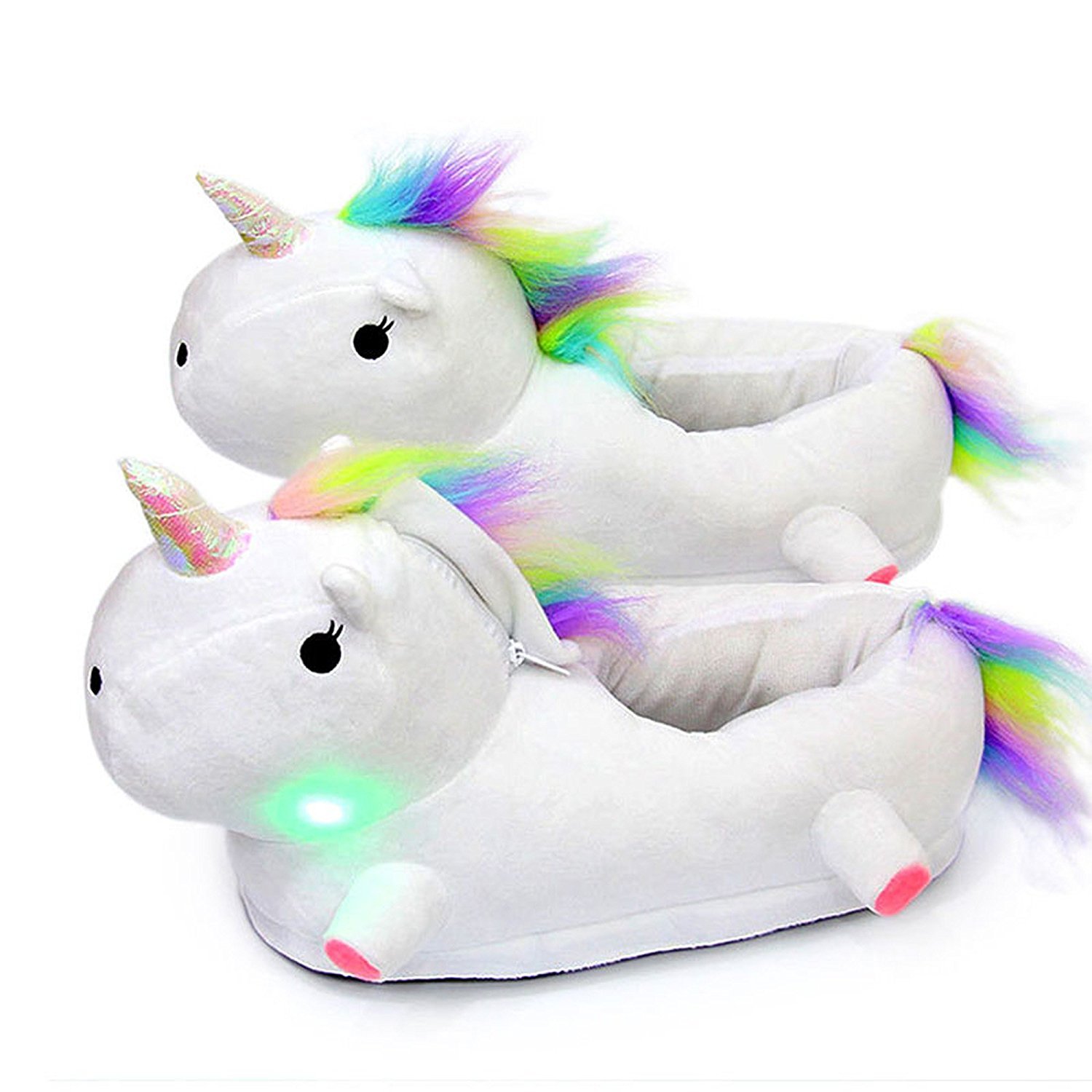 Warm Unicorn Slippers with LED Soft Plush Slip on Animal Light up Shoes for Kids Girlfriend (UK 4, White)