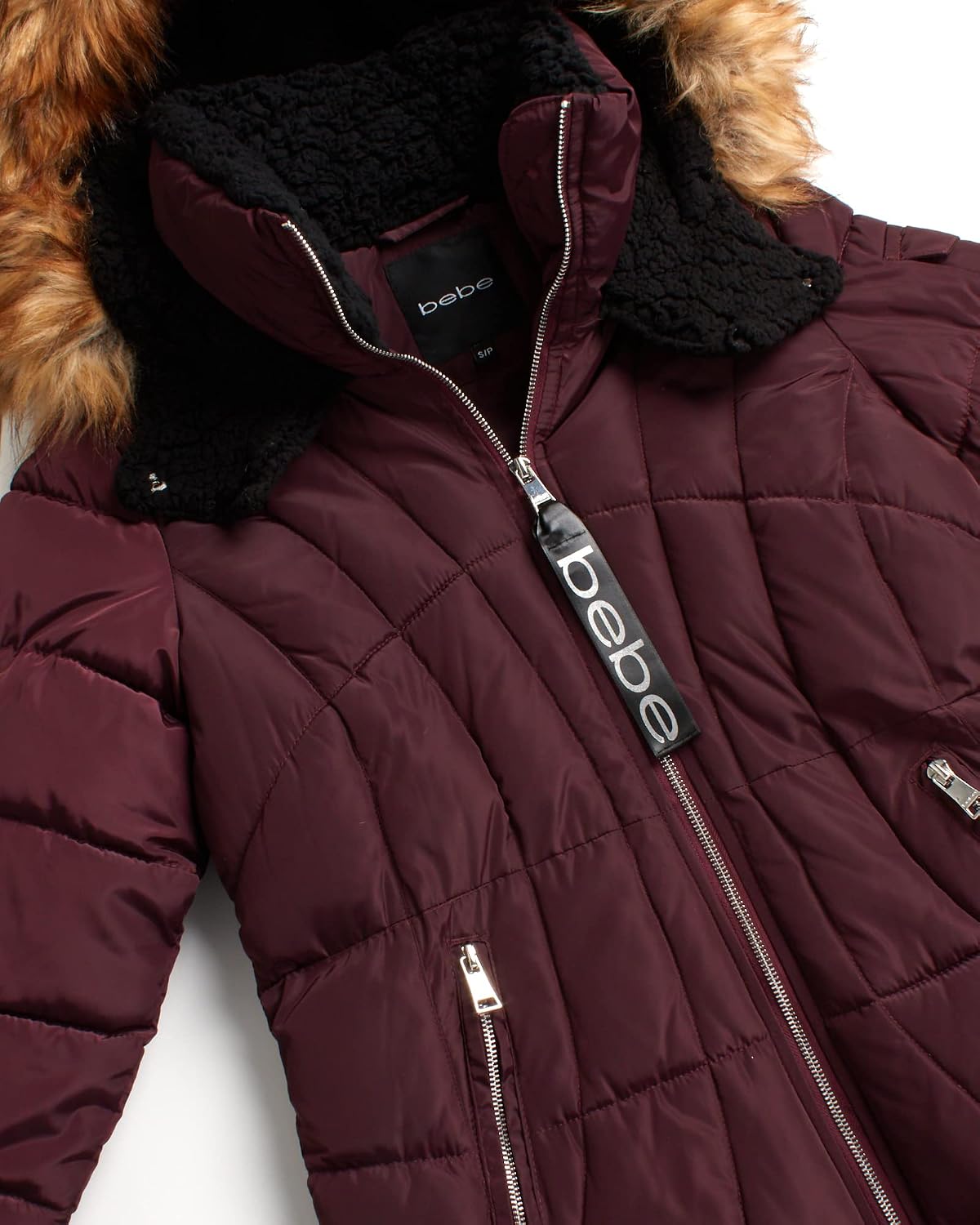 bebe Women's Coat – Bubble Puffer Windbreaker Ski Jacket with Fur Trim Hood (Size: S-XL)
