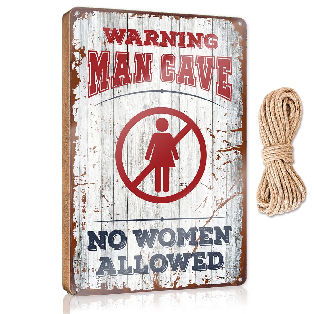 FZFN Funny Room Decor Warning Man Cave No Women Allowed Wooden Sign Porch Decorations Outdoor Home Decor Farmhouse(23X35CM)