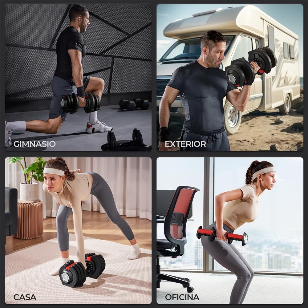 Yaheetech Mancuerna Ajustable 12 en 1/11 en 1 Pesas y Mancuernas Ajuste Rápido de 1.5 a 12.5kg/1,5 a 18kg/3 a 24kg/2 a 40kg con Base de Almacenamiento para Gimnasio en Casa