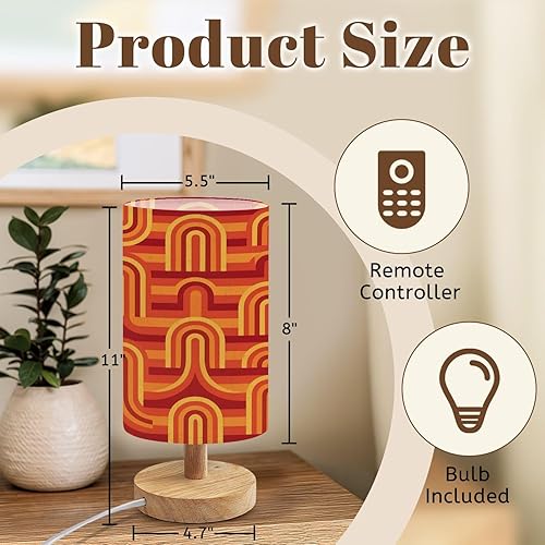 Miniatura 2 de Bedside Table Lamp 70s Retro Vintage Mid Century Modern Seamless Dimmable Desk Lamp with Flaxen Fabric Shade Wood Base Nightstand Small Lamp for