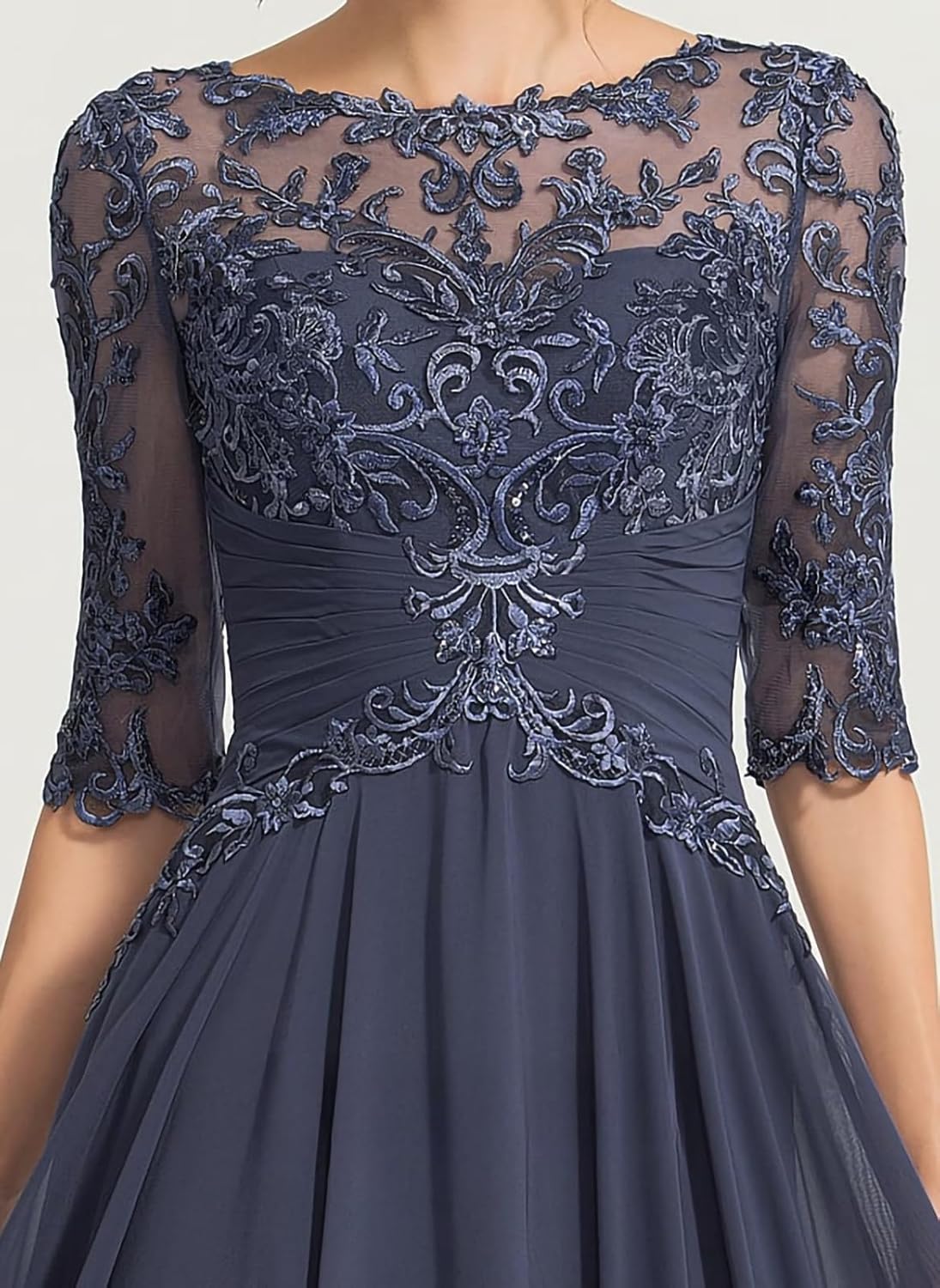 Tea Length Mother of The Bride Dresses with Sleeves for Wedding Lace Chiffon Formal Dresses - Image 6