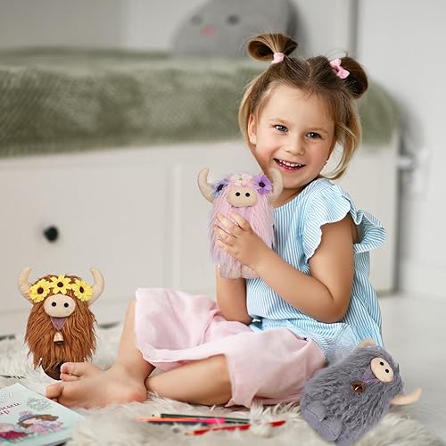 Miniatura 6 de Blivergowell 3 gnomos de vaca de las tierras altas con flores, campana, decoración de cocina, gnomos de granja para el hogar para mujeres