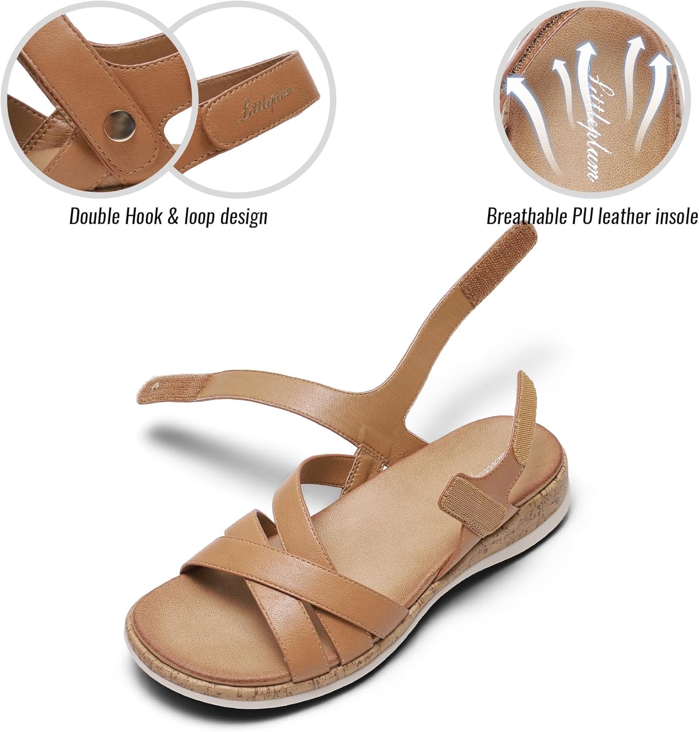 Littleplum Women's Flat Sandals With Arch Support Open Toe Comfortable Adjustable Walking Sandals for Summer Beach Travel - Image 4