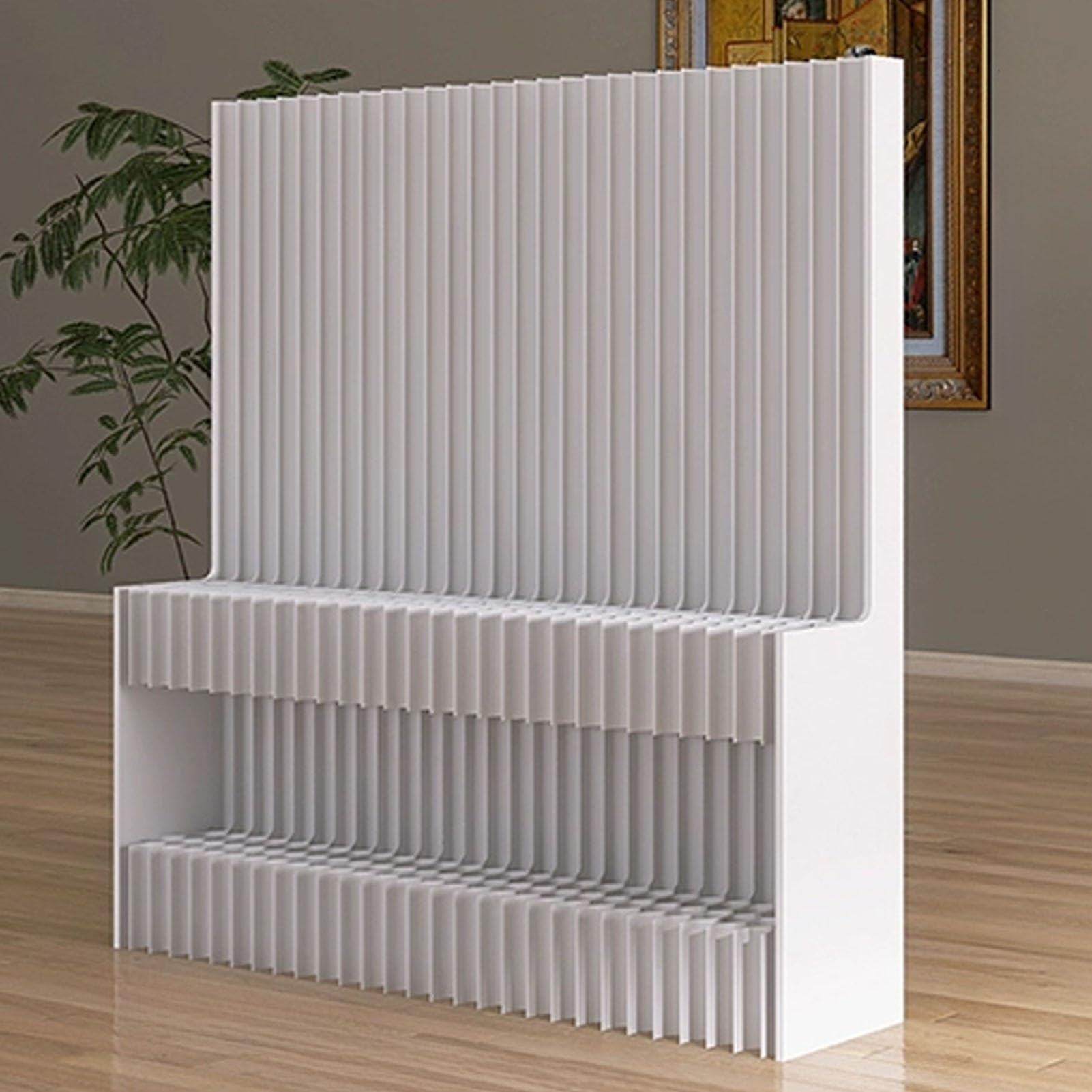 Cloison de séparation en papier blanc pliable et rétractable avec étagères 100x160cm