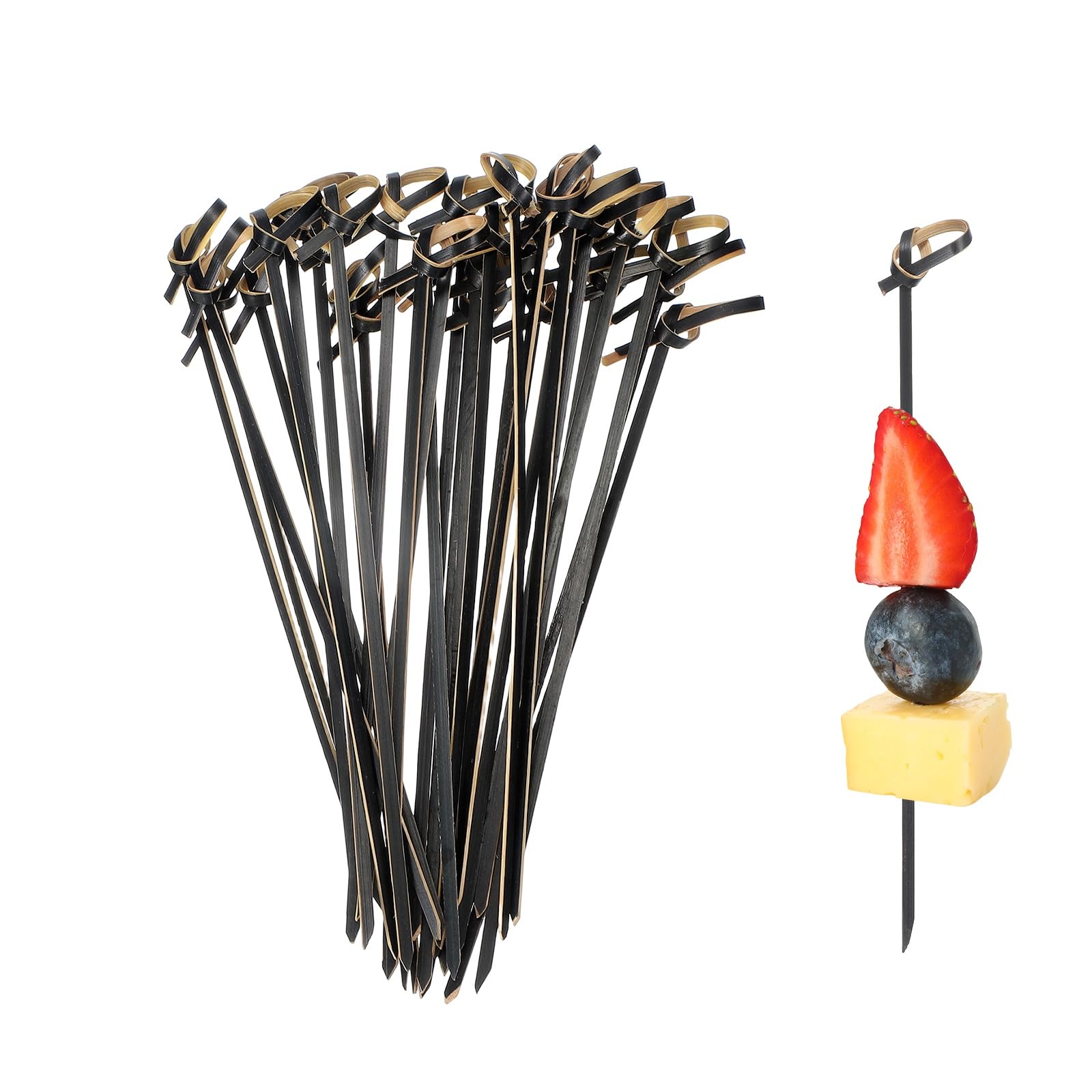 Brochettes à cocktail en bambou uxcell 15 cm avec bouton bouclé noir pour apéritifs x100