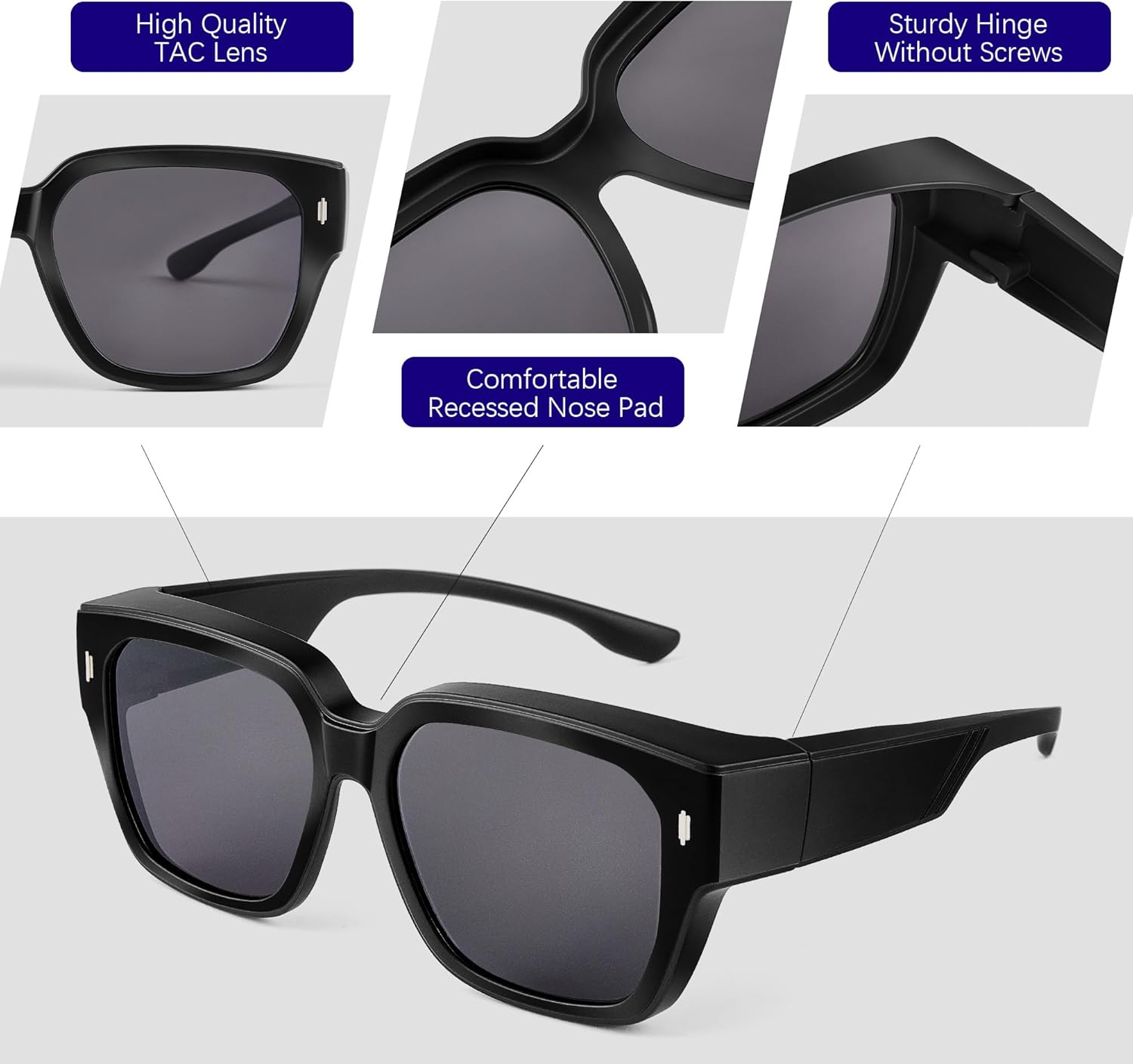 Men's Polarized Sunglasses, Square Rubber Frame Carbon Fiber Temple Fishing Driving Sun Glasses UV Protection RFS8205 - Image 5