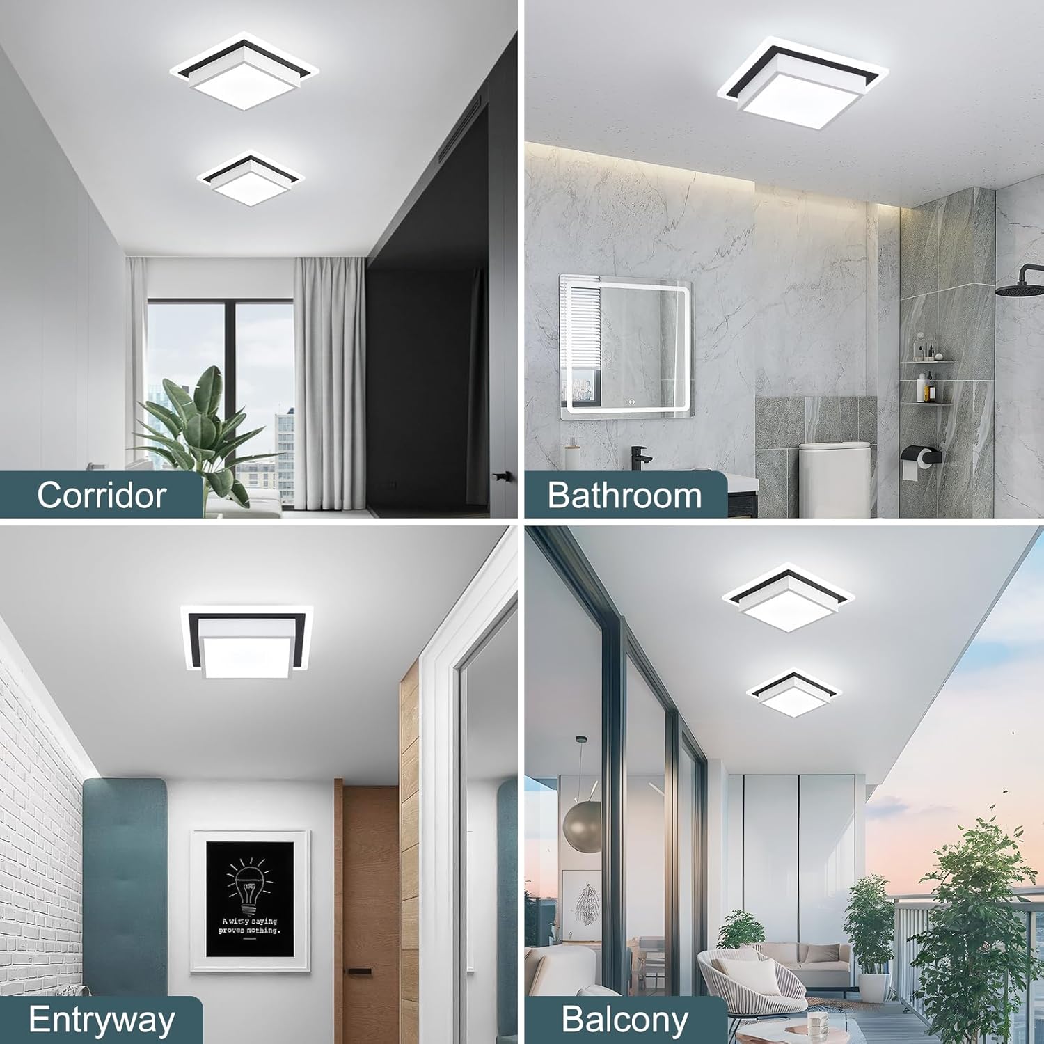 Modern LED Ceiling Light, Hallway Ceiling Light, 6000K Cold White Flush Mount Ceiling Lamp, Square Hallway Lighting Fixtures for Living Room Bedroom Bathroom Kitchen