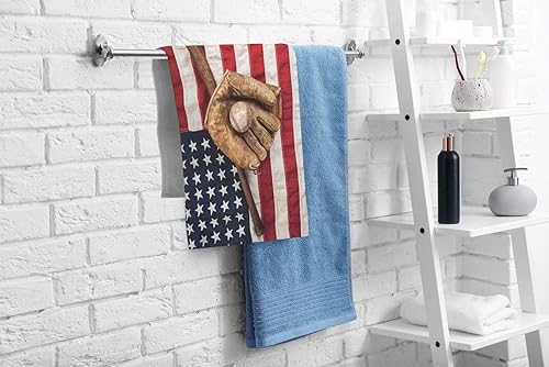 Miniatura 2 de oFloral Toallas de mano de béisbol americano, toallas de algodón vintage, equipo de la liga de béisbol, guantes de grunge, toallas suaves para baño,