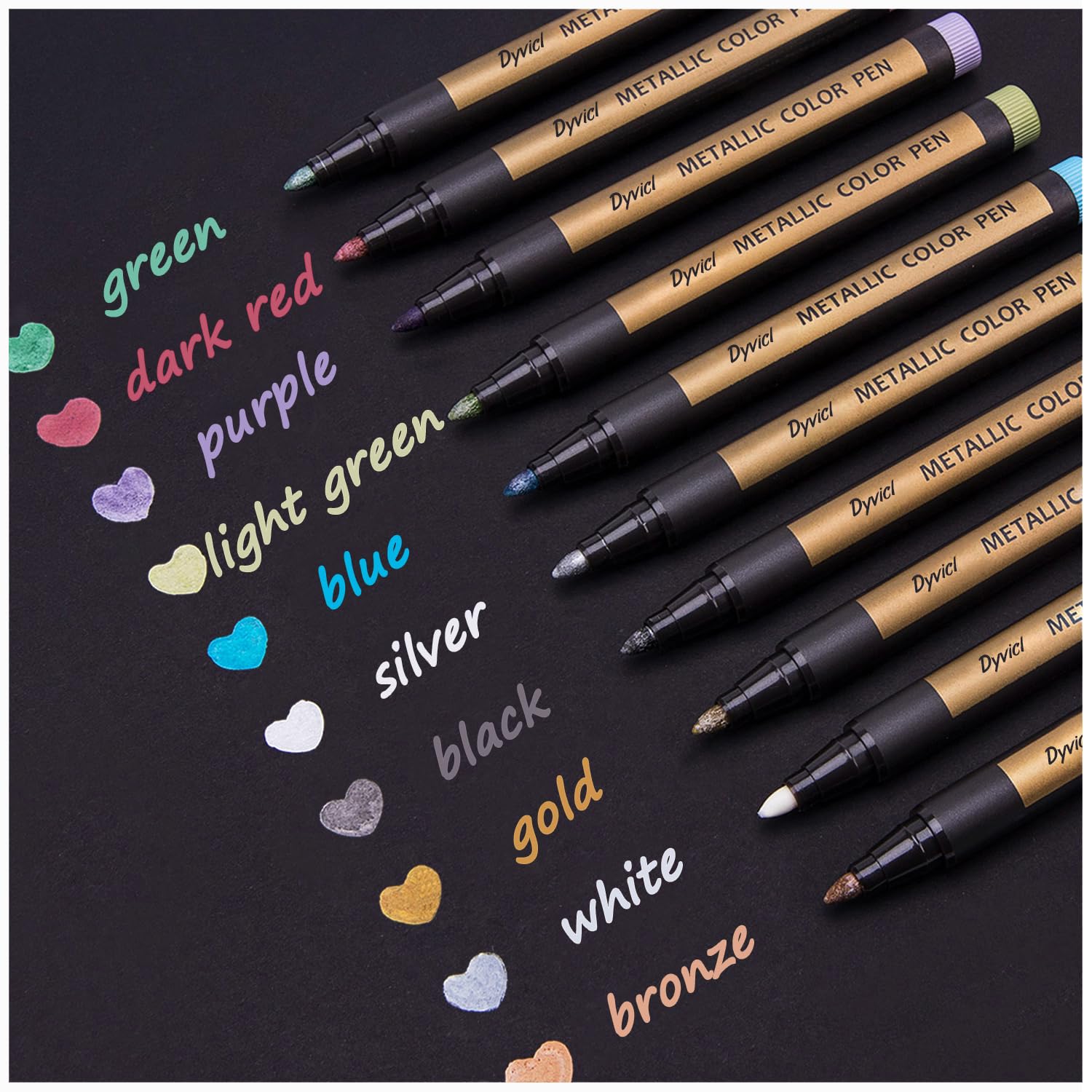Dyvicl Metallic Markers Paint Marker Pens - Medium Tip Metal Art Permanent Marker for Black Paper, Card Making, DIY Photo Album, Painting Rocks, Glass, Set of 10