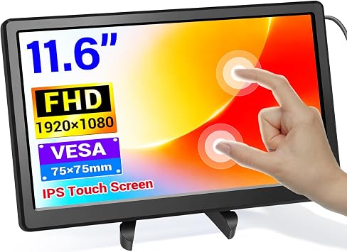 ELECROW 11.6 Inch Portable Monitor - IPS Capacitive Touchscreen Monitor with HD VGA Port, 1920x1080P LCD Display Built-in Dual Speakers Touch Screen for Raspberry Pi 5/4/3, PS Xbox, Windows 11/10/8/7