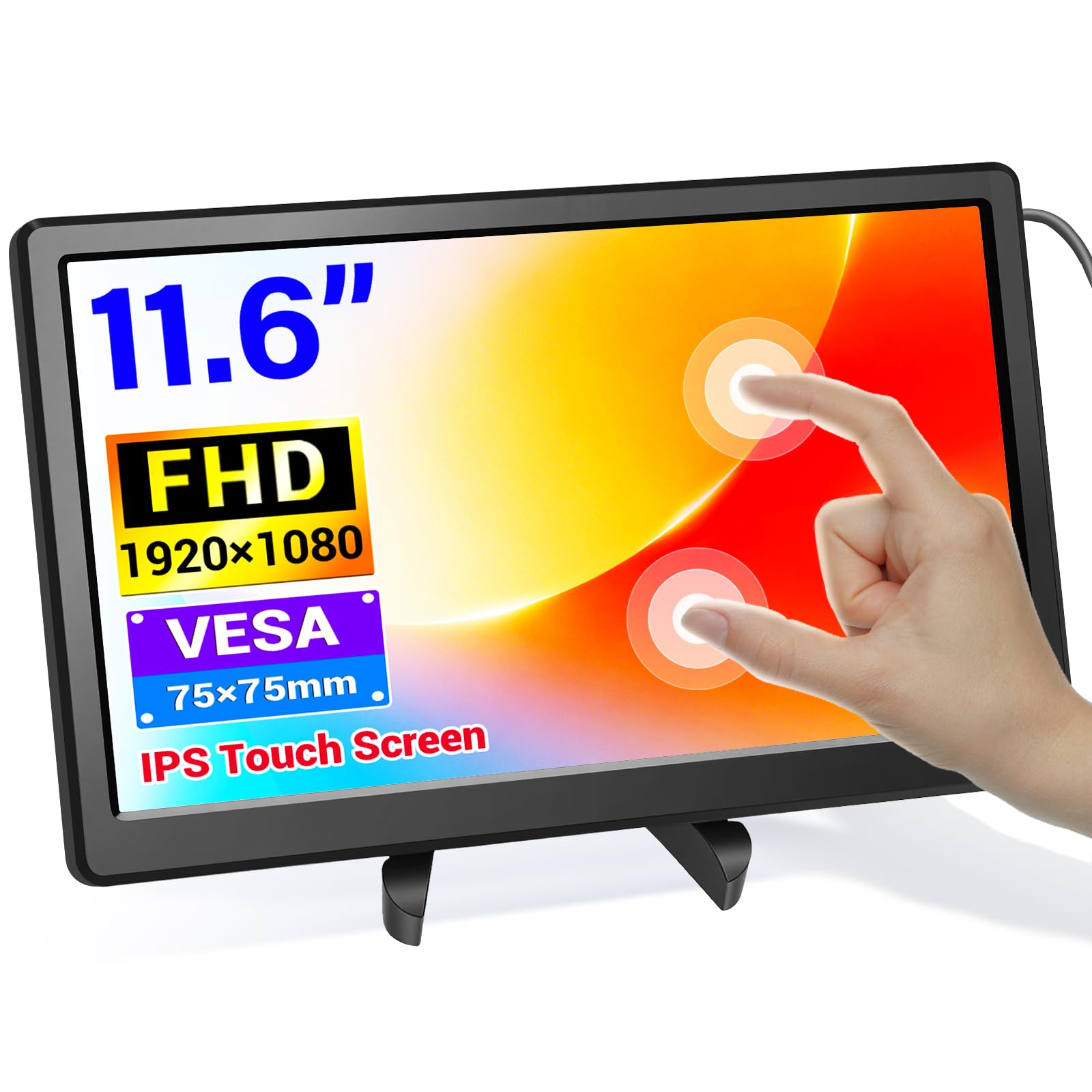 Photo 1 of ELECROW 11.6 Inch Portable Monitor - IPS Capacitive Touchscreen Monitor with HD VGA Port, 1920x1080P LCD Display Built-in Dual Speakers Touch Screen for Raspberry Pi 5/4/3, PS Xbox, Windows 11/10/8/7