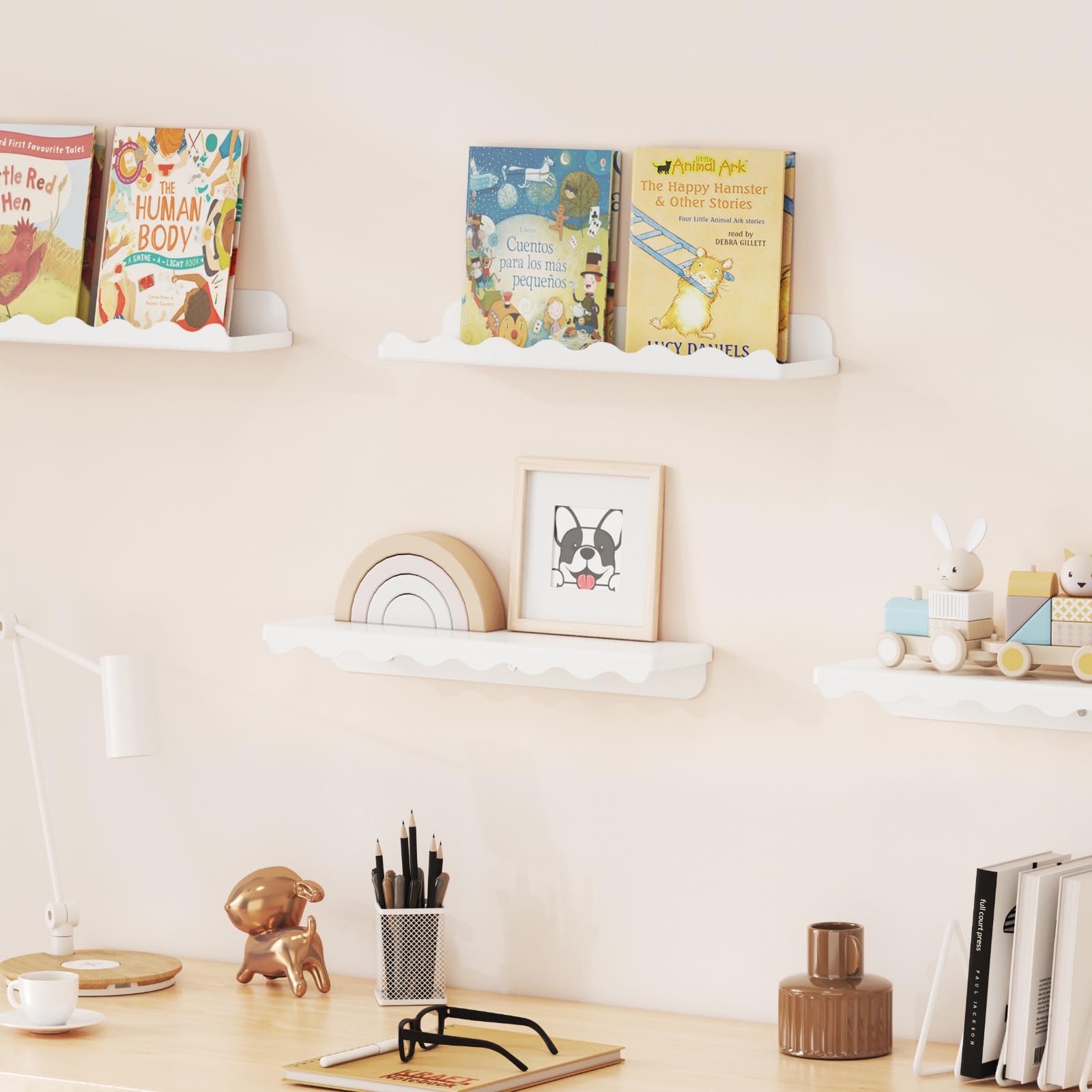Lifewit Kunststoff Kinder Bücherregal 4er Set, 38 cm Hängeregal für Wandmontage, Kinderzimmer, Bücher, Hängende Regale für Baby/Kleinkind/Kinder im Schlafzimmer, Wohnzimmer Dekoration, Weiß